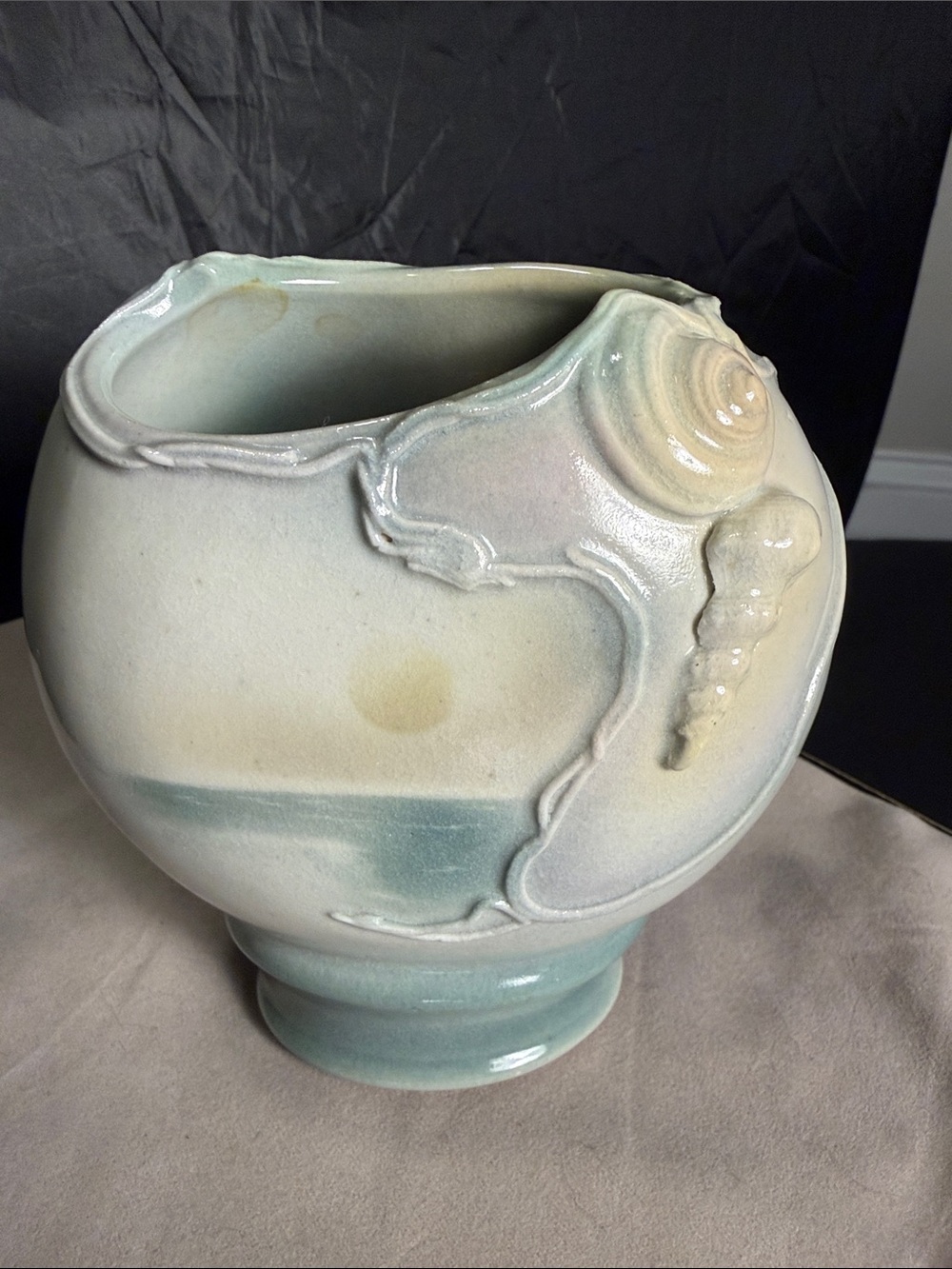 Coastal-Inspired Ceramic Vase in Pale Aqua and Cream